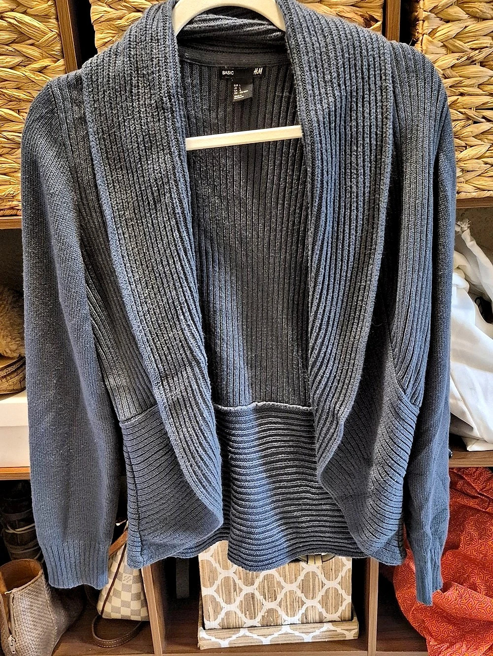 H&M Basic Ribbed Open Front Cardigan in Gray Size Large Like New